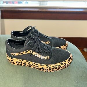 Vans Women's Black and Tan Leopard Sneakers